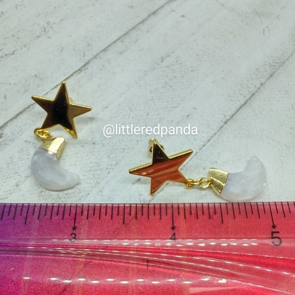 Moonstone star and moon earrings - Picture 5 of 5